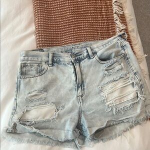 American Eagle Outfitters Light Blue Distressed Denim Shorts